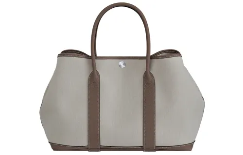 HERMES Garden Party Canvas With Negonda Calfskin Handbag Women's Concrete Gray/Elephant Gray