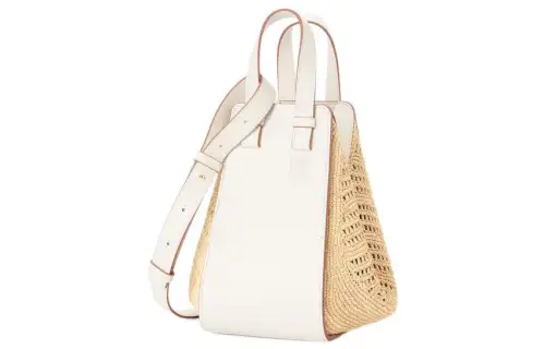 LOEWE Hammock Raffia Fiber With Cow Leather Hammock Bag, Handbag, Shoulder Bag, Crossbody Bag Small Women's White