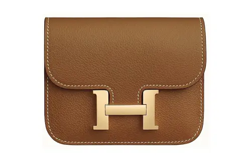 HERMES Constance Slim Gold tone Lock Evercolor Calfskin Wallet, Card Holder, Fanny Pack Regular Women's