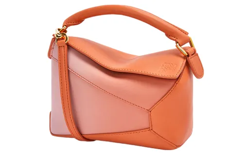 LOEWE Puzzle Nappa Calfskin Shoulder Bag, Crossbody Bag Mini Women's Coral Red/Light Pink