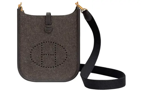 HERMES Evelyne Swift Calfskin With Felt Fabric Crossbody Bag, Shoulder Bag 16 Women's 46 Ebene Ebony