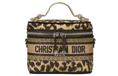 DIOR Embroidery Makeup Bag Toiletry Bag Travel Storage Bag Handbag Clutch Small Women's Brown