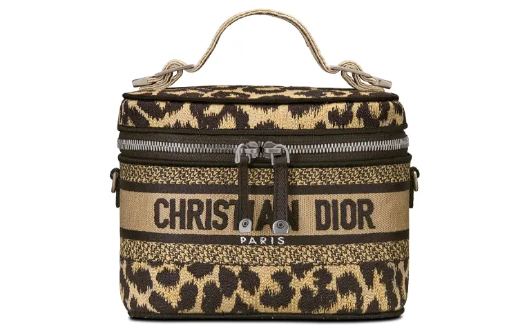 DIOR Embroidery Makeup Bag Toiletry Bag Travel Storage Bag Handbag Clutch Small Women's Brown