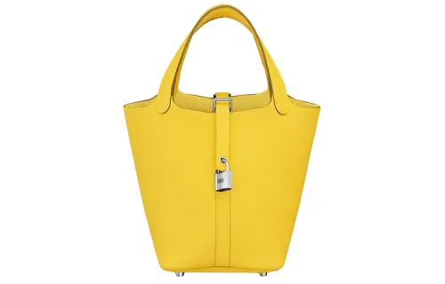 HERMES Picotin Lock Clemence Bullock Leather Basket Bag, Bucket Bag, Handbag 18 Women's 9O Jaune De Naples Yellow