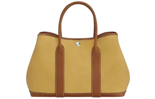 HERMES Garden Party Canvas With Negonda Calfskin Handbag Women's Ginger Yellow/Gold Brown