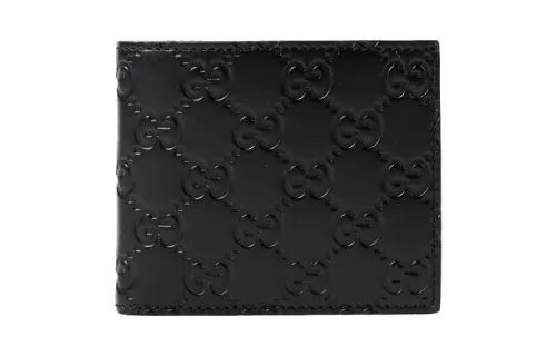 GUCCI Cow Leather Wallet Men's Black