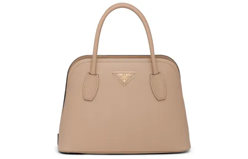 PRADA Matinée Gold Logo Saffiano Leather Handbag Small Women's Light Camel