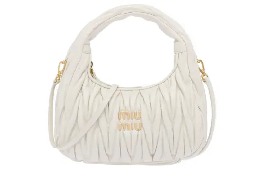 MIU MIU Wander Soft Sheepskin Leather Hobo Bag, Shoulder Bag, Crossbody Bag, Handbag Women's White