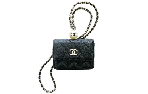 CHANEL Cow Leather Necklace Pouch Small Women's Black