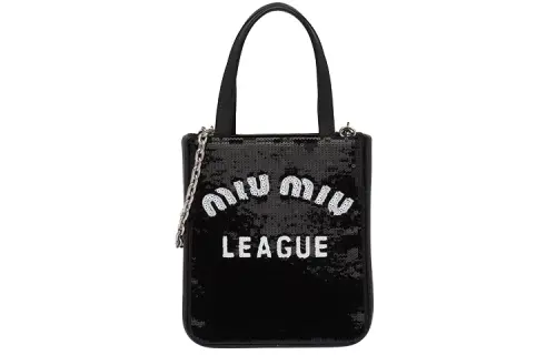 MIU MIU Sequins With Leather Tote Bag, Shopping Bag, Shoulder Bag, Crossbody Bag, Handbag Women's Black