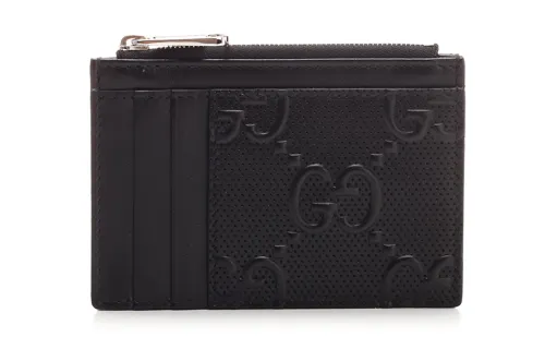GUCCI Cow Leather Card Holder Unisex Black