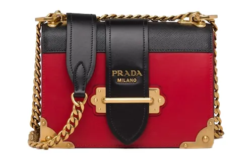 PRADA Cahier Metal Calfskin Crossbody Bag, Shoulder Bag Women's Red/Black