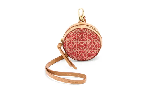 LOEWE Jacquard Fabric With Calfskin Coin Purse Women's Red/Desert Brown