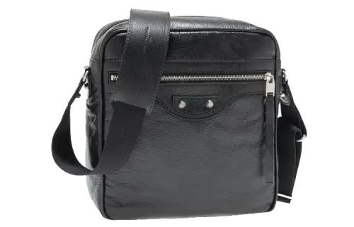 Balenciaga Waxed Leather Shoulder Bag, Crossbody Bag Regular Men's Black