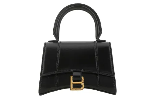 Balenciaga Hourglass Smooth Finish Calfskin Hourglass Bag, Portable Crossbody Bag, Shoulder Bag Mini Women's Black