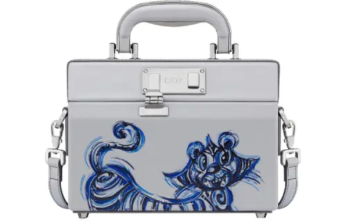 DIOR Kenny Scharf Collaboration Lock Smooth Cow Leather Handbag, Shoulder Bag, Crossbody Bag Women's Gray