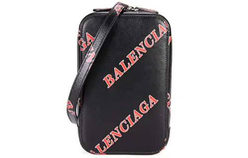 Balenciaga Zip Closure Cow Leather Cell Phone Case Wallet Cell Phone Pouch Regular Women's Black