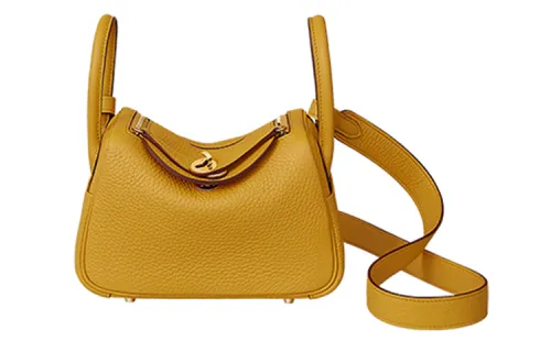 HERMES Lindy Taurillon Clemence Cow Leather Handbag Crossbody Bag 19 Women's 9D Ambre Amber Yellow