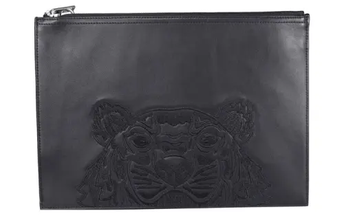KENZO Leather Wallet Clutch Regular Men's Black