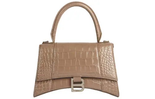 Balenciaga Smooth Calfskin Hourglass Bag, Shoulder Bag, Crossbody Bag, Handbag Small Women's Dark Beige