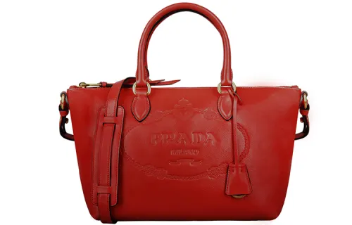 PRADA Luggage Collection Leather Handbag Women's Red