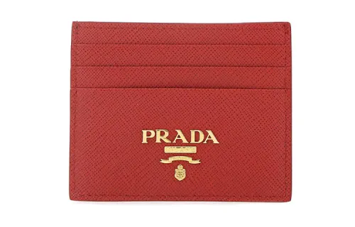 PRADA Saffiano Cow Leather Card Holder Card Holder Women's Red