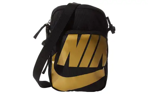 Nike Polyester Shoulder Bag, Crossbody Bag Regular Unisex Black Gold