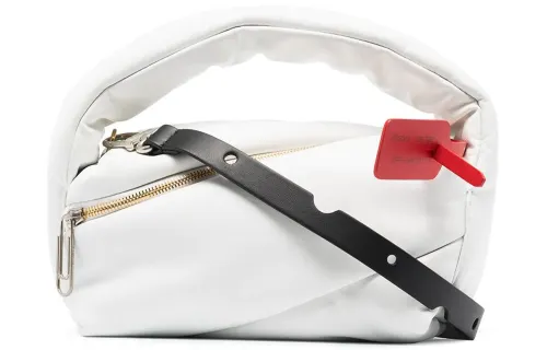OFF WHITE Red Logo Leather Crossbody Handbag Unisex White