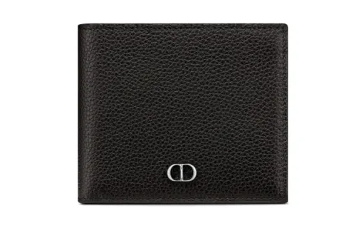 DIOR Bifold Grain Calfskin Card Holder, Wallet Men's Black