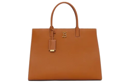 Burberry Frances Commute Grain Leather Tote Bag, Shopping Bag, Handbag Medium Women's Warm Red Brown