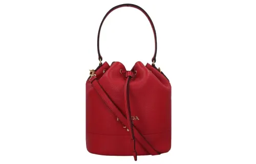 PRADA Leather Bucket Bag, Crossbody Bag Regular Unisex Red
