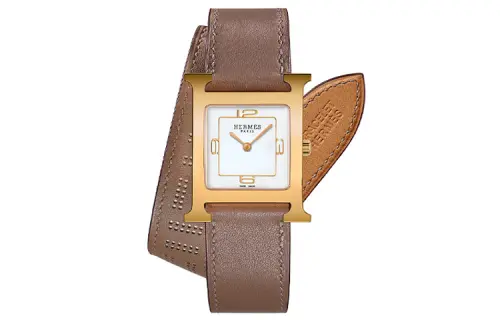 HERMES Heure H Wrist Watches Quartz Movement Genuine Leather Strap White Dial Women's Watch