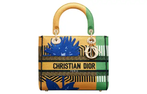 DIOR Lady Dior Pop Embroidery Handbag Medium Women's Bright Yellow