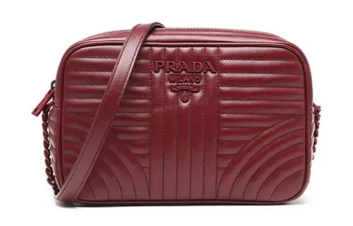 PRADA Diagramme Cow Leather Shoulder Bag, Crossbody Bag Small Women's Dark Red