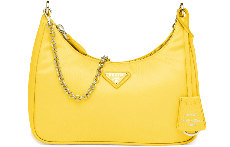 PRADA Prada Re-Edition Hobo Series Triangular Metal Logo Nylon Underarm Shoulder Bag Women's Yellow
