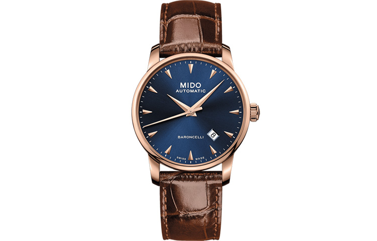 MIDO Mechanical mechanism, waterproof swiss watch, men's watch, blue dial stainless steel, case, watch strap, 50meter, Switzerland, 38mm