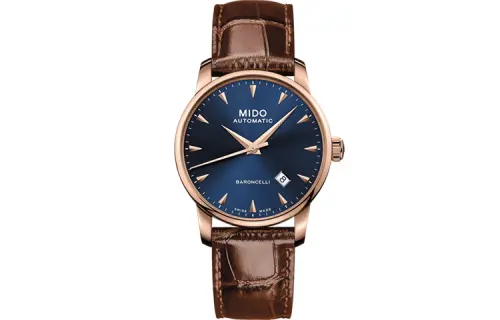 MIDO Mechanical mechanism, waterproof swiss watch, men's watch, blue dial stainless steel, case, watch strap, 50meter, Switzerland, 38mm
