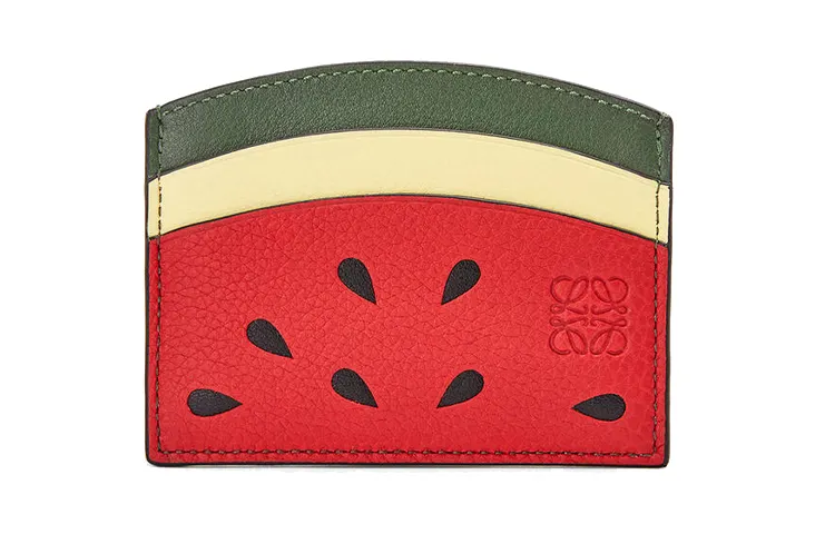 LOEWE Cow Leather Card Holder Women's Green Red