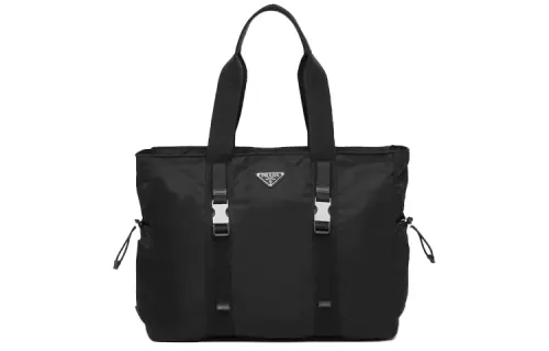 PRADA Re Nylon Zip Closure Recycled Nylon And Saffiano Leather Tote Bag, Shopping Bag, Handbag Men's Black