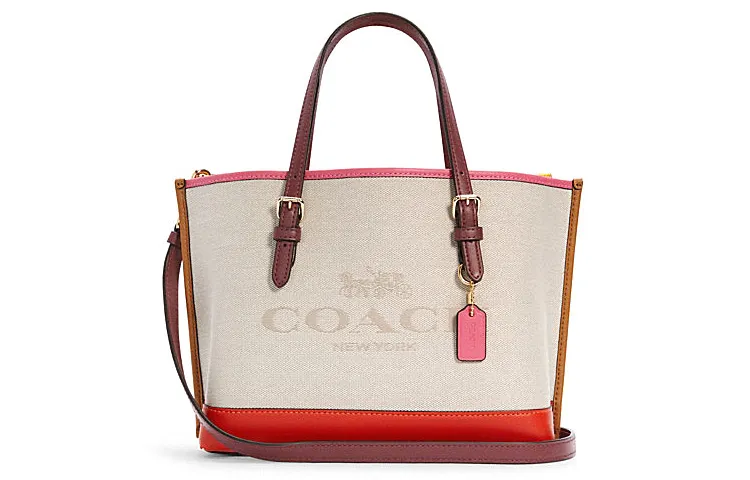 COACH Mollie Canvas With Leather Handbag 25 Women's Ecru & Red