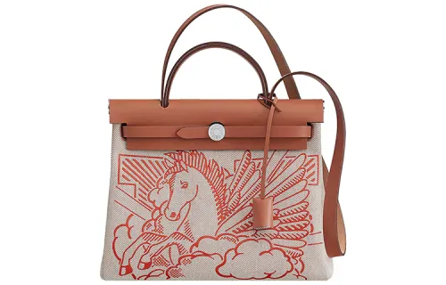 HERMES Herbag Zip Hunter Leather With Canvas Shoulder Bag, Crossbody Bag, Handbag 31 Unisex Orange/Brown