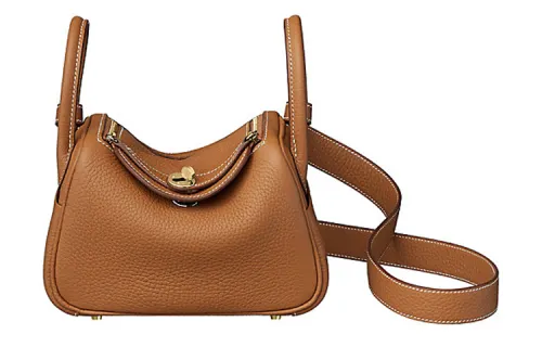 HERMES Lindy Taurillon Clemence Cow Leather Handbags 19 Women's 37 Gold Brown