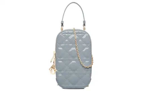 DIOR Lacquered Finish Calfskin Handheld Handbag, Shoulder Bag, Crossbody Bag, Cell Phone Pouch Women's Haze Blue