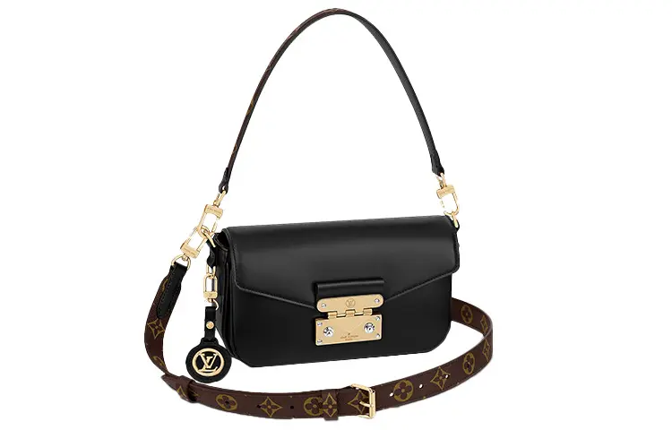LOUIS VUITTON Calfskin With Canvas Trim Shoulder Bag, Handbag, Shoulder Bag Women's Black