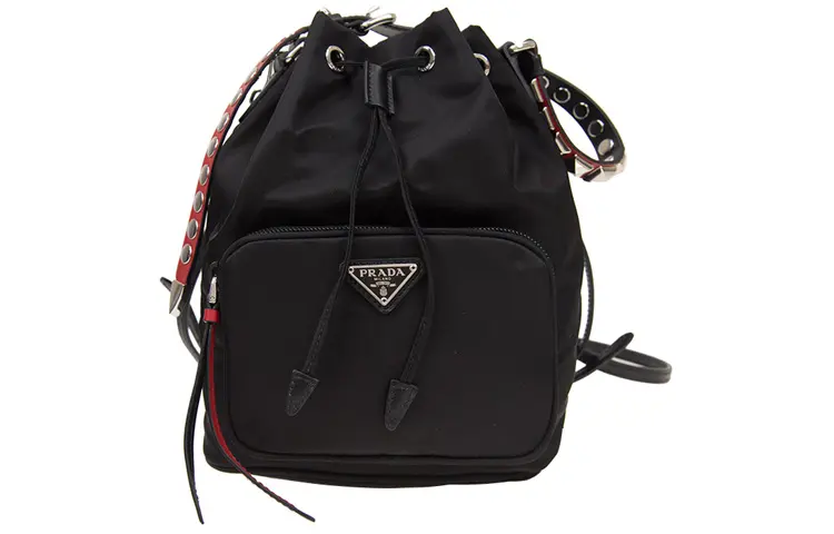 PRADA Duet Canvas Bucket Bag Handbag Women's Black