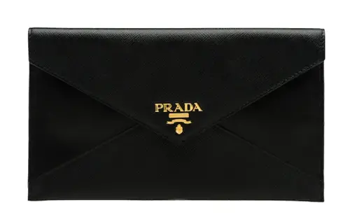 PRADA Cow Leather Envelope Bag Wallet Card Holder Clutch Women's Black