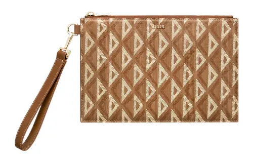 DIOR Cow Leather Canvas Handbag Clutch Men's Coffee