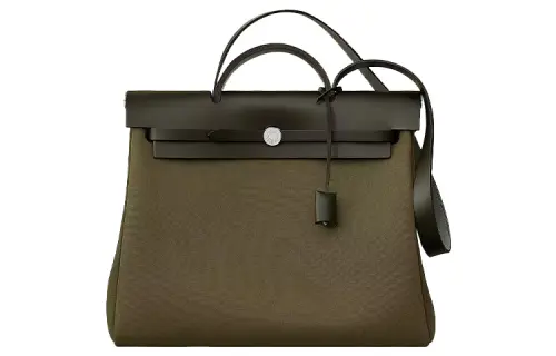 HERMES Herbag Zip Canvas With Hunter Cow Leather Shoulder Bag, Crossbody Bag, Handbag 31 Unisex Olive Green/Khaki