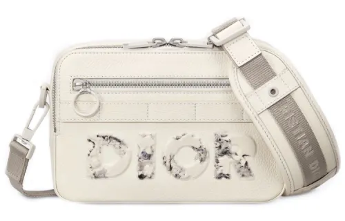 DIOR Cow Leather Messenger Bag Crossbody Bag Men's White
