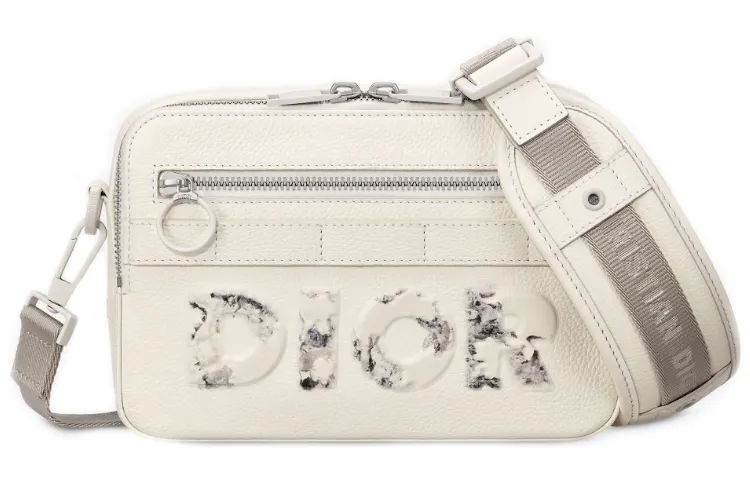 DIOR Cow Leather Messenger Bag Crossbody Bag Men's White